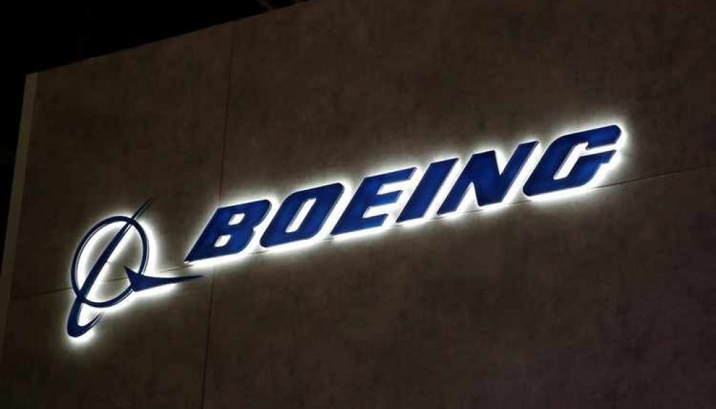 FILE PHOTO: A Boeing logo is pictured during EBACE in Geneva