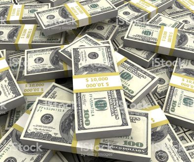 Large bundle of US dollars