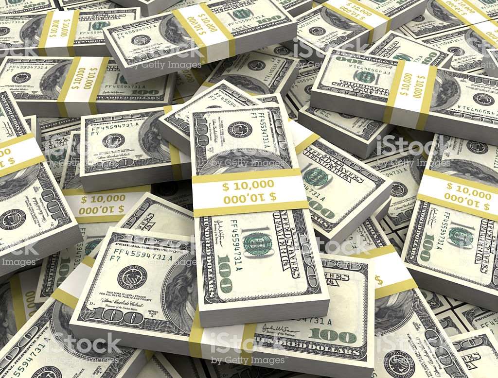 Large bundle of US dollars
