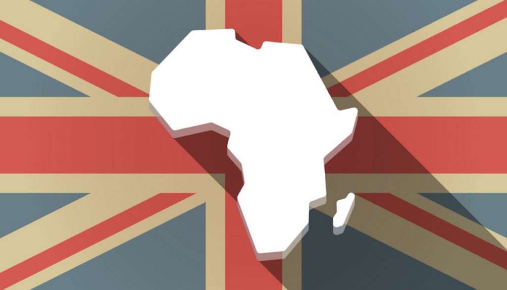 Long shadow UK flag icon with a map of the african continent